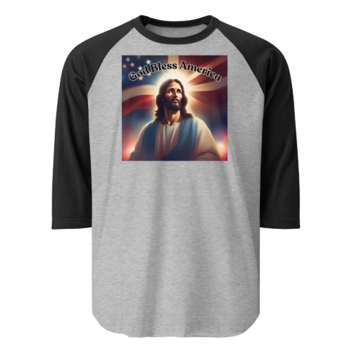 Patriotic God Bless America – Tultex 245 | Unisex 3/4 Sleeve Raglan Shirt