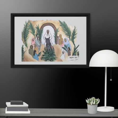 Jesus with Palms Framed Canvas Print