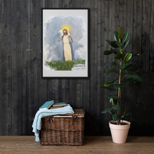 Jesus with Lamb Framed Canvas Print