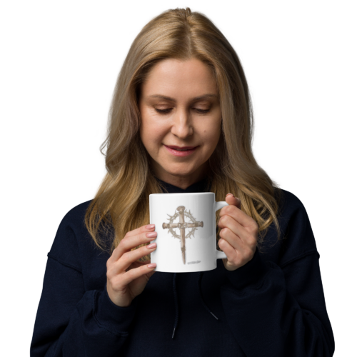 Cross and Thorns White Ceramic Glossy Mug