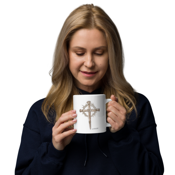 Cross and Thorns White Ceramic Glossy Mug